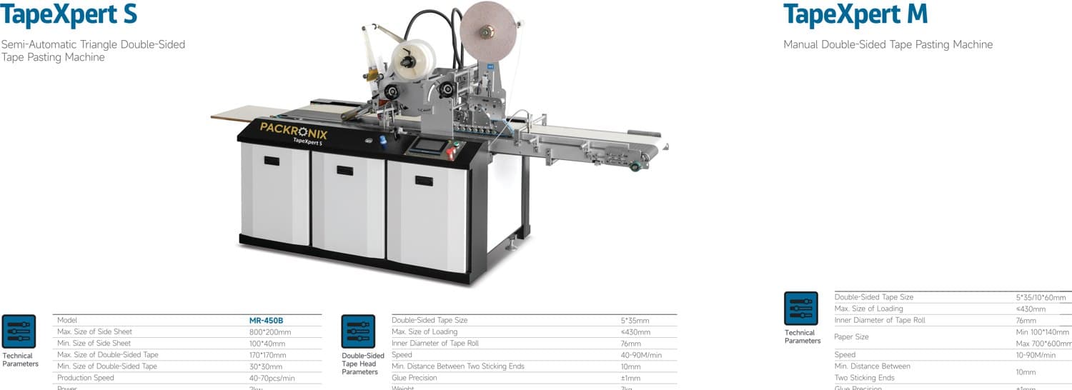 TapeXpert S / M tape pasting machine configurations